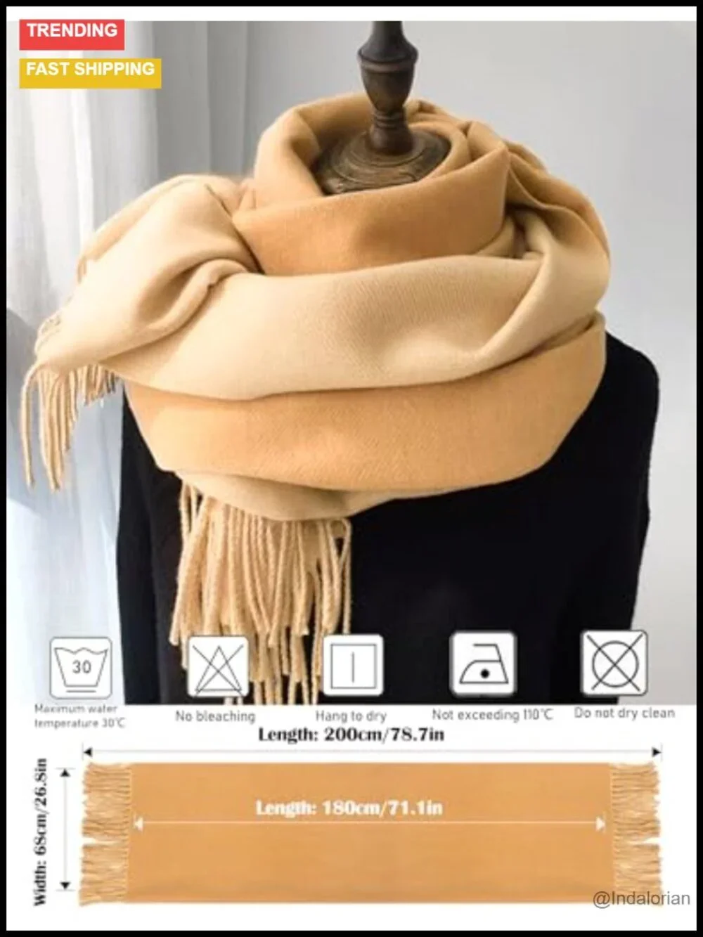 Cashmere-Feel Shawl Reversible Two-Tone Soft Fringe Wrap for Wedding Evening